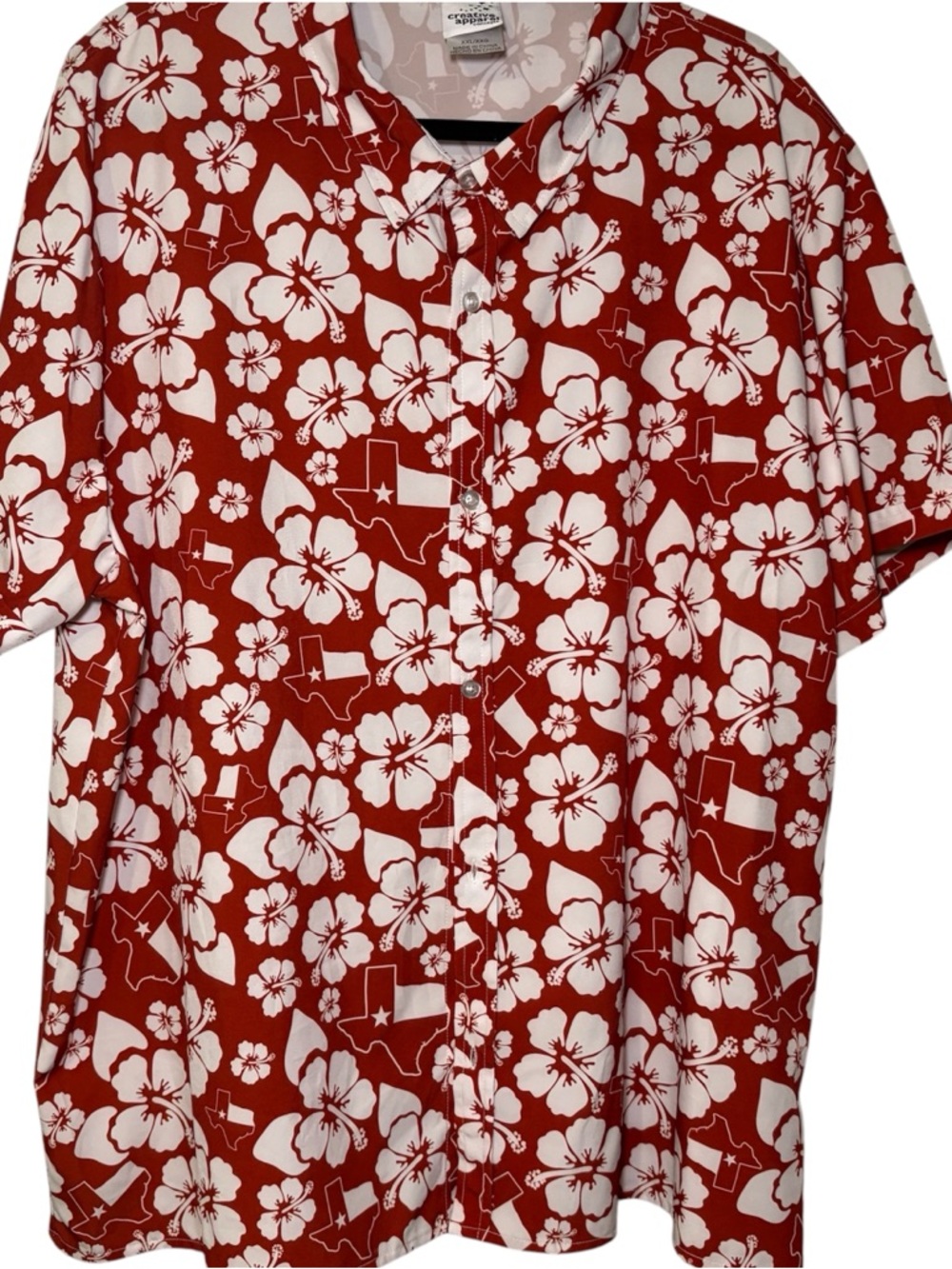 Creative Apparel Concepts Men’s XXL Orange Hawaiian Floral Texas Flag Button-Up